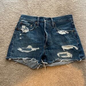 Levi's Dark Blue Distressed Jean Shorts